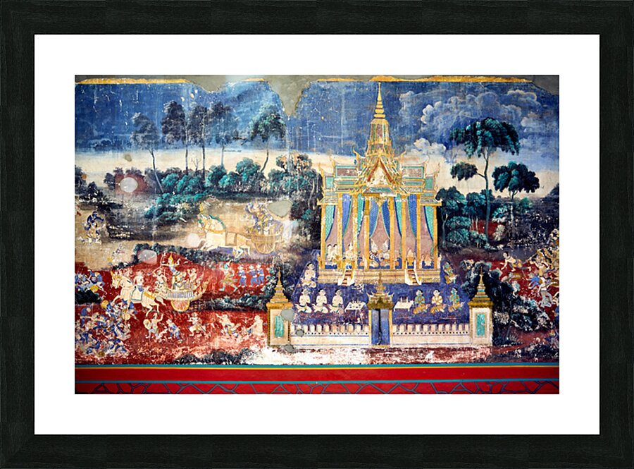 Ancient mural depicting temple figures and scenes of life. Picture Frame print