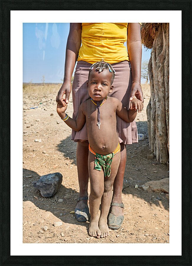 Portrait of Zemba Bantu child and mother in Kunene Region Namibi Picture Frame print