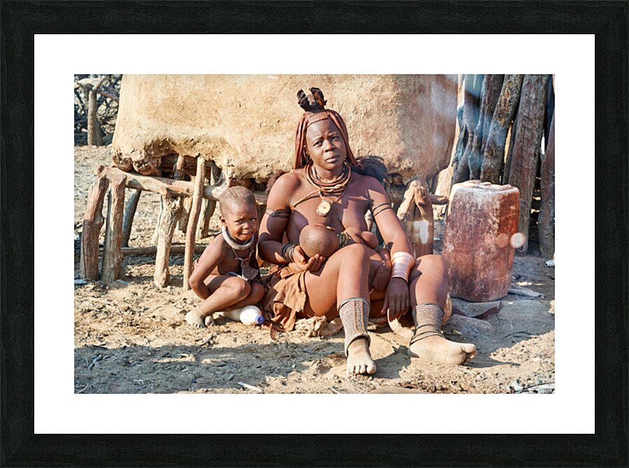 Mother and son in Himba village in Kunene Region of Namibia Picture Frame print