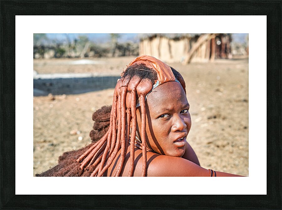 Traditional hair headdress worn by woman in Himba village in Nam Picture Frame print
