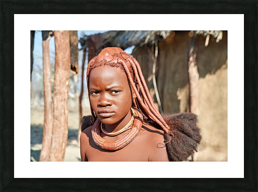 Traditional hair headdress of a woman in Himba village of Namibi Picture Frame print