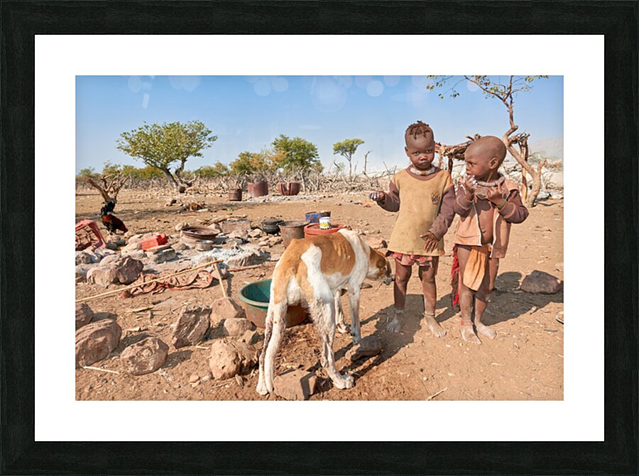 Children playing near their home in Himba Village in Namibia Picture Frame print