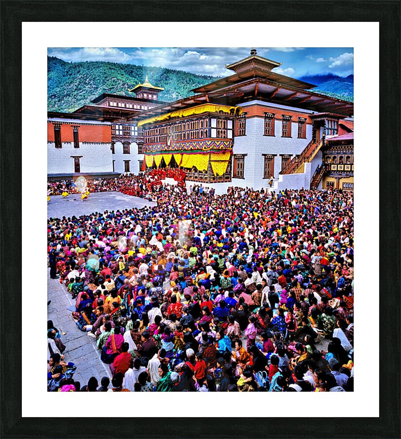 Large crowd at a traditional Bhutanese festival. Picture Frame print