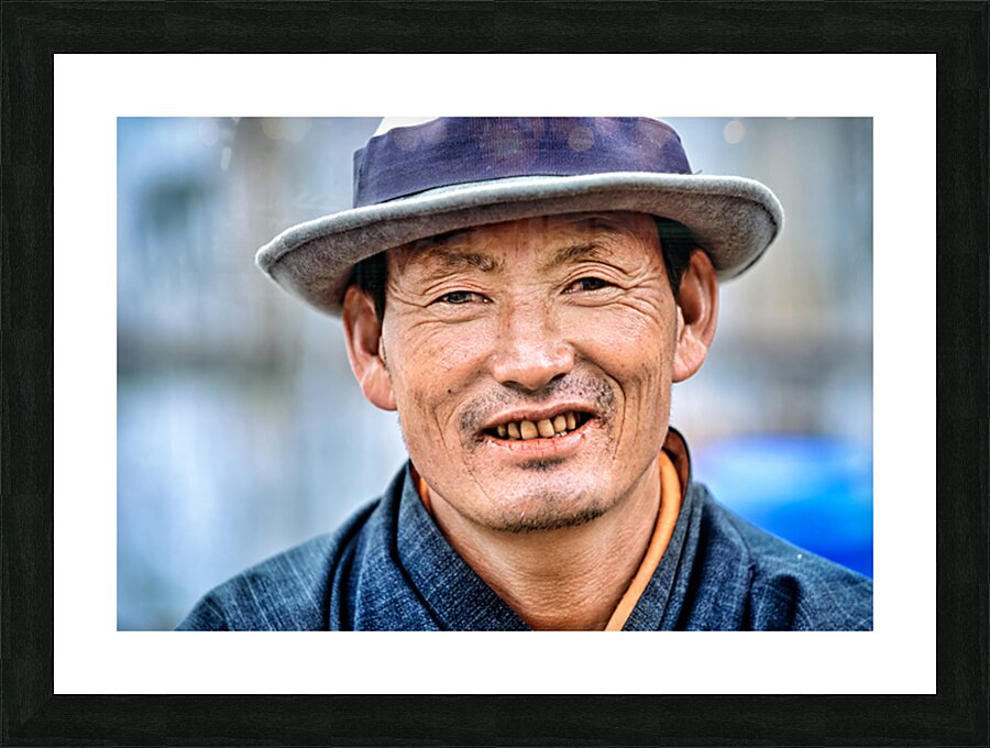 Portrait of a smiling man wearing a hat. Picture Frame print