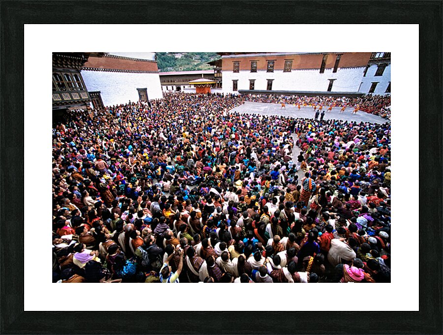 Bhutanese festival: crowd watches traditional dance in monastery Picture Frame print