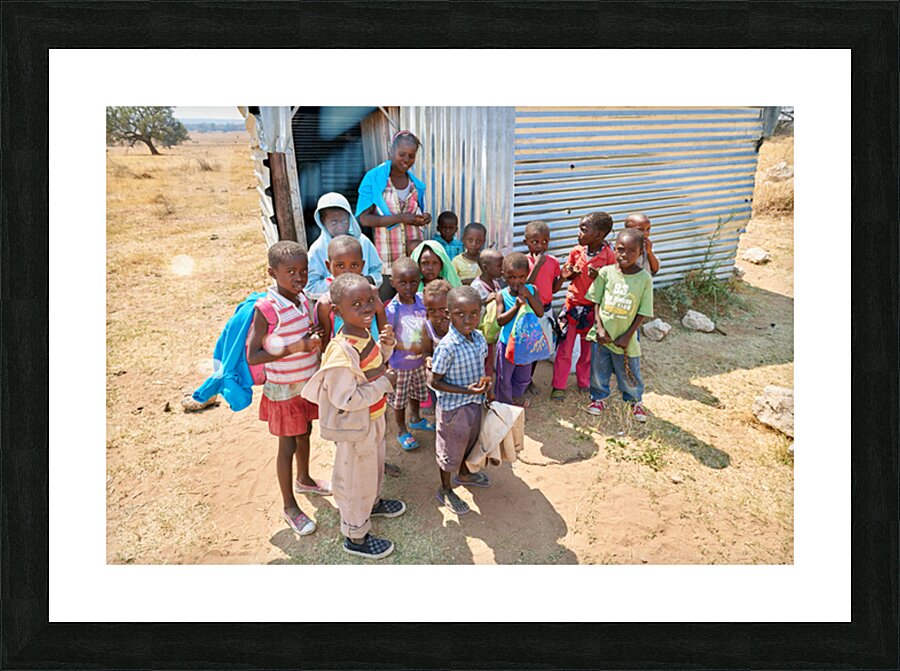 Students gather outside a school in Kavango Region Namibia Picture Frame print
