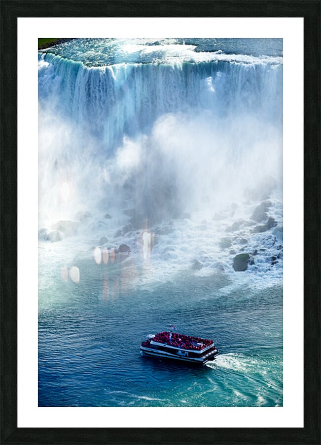 Tourists on a boat near Niagara Falls. Picture Frame print