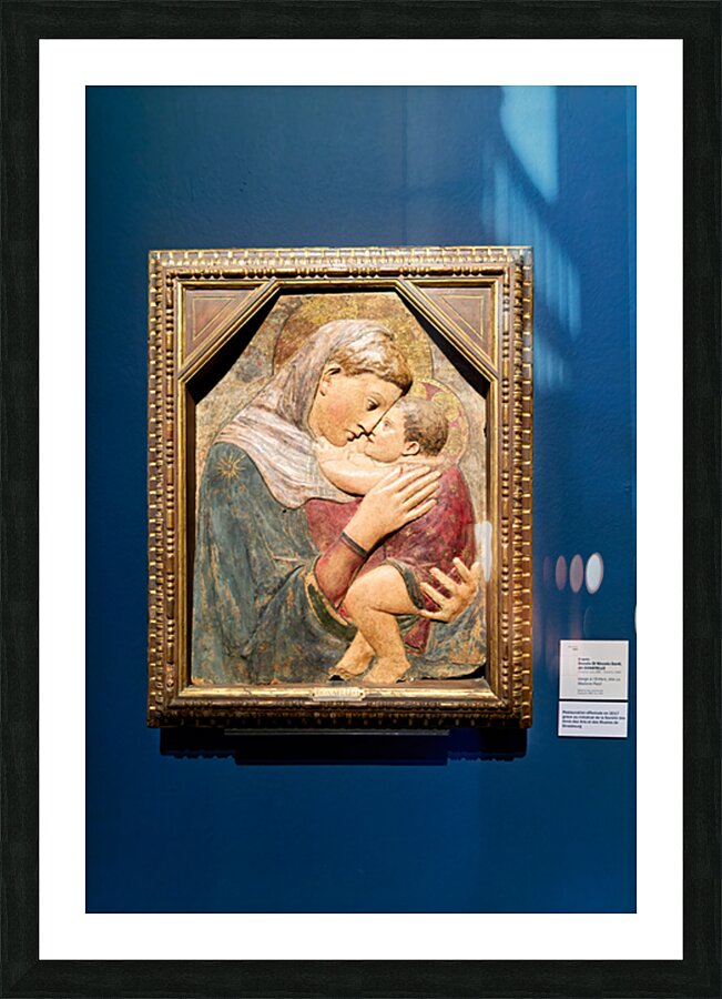 Visitors admire Madonna and Child sculpture by Donatello in muse Picture Frame print