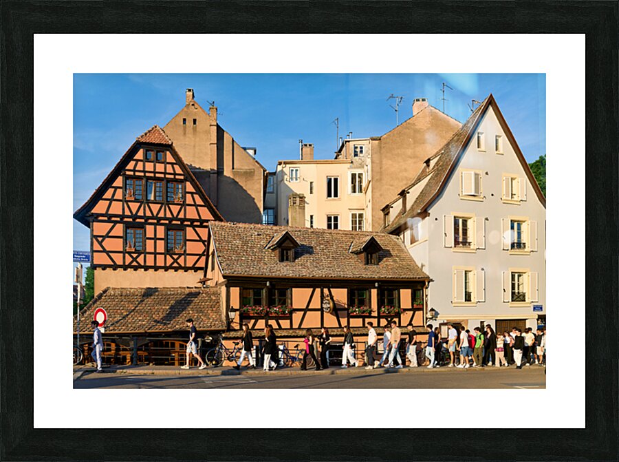 Historic houses and people walking in Petit France Strasbourg Picture Frame print