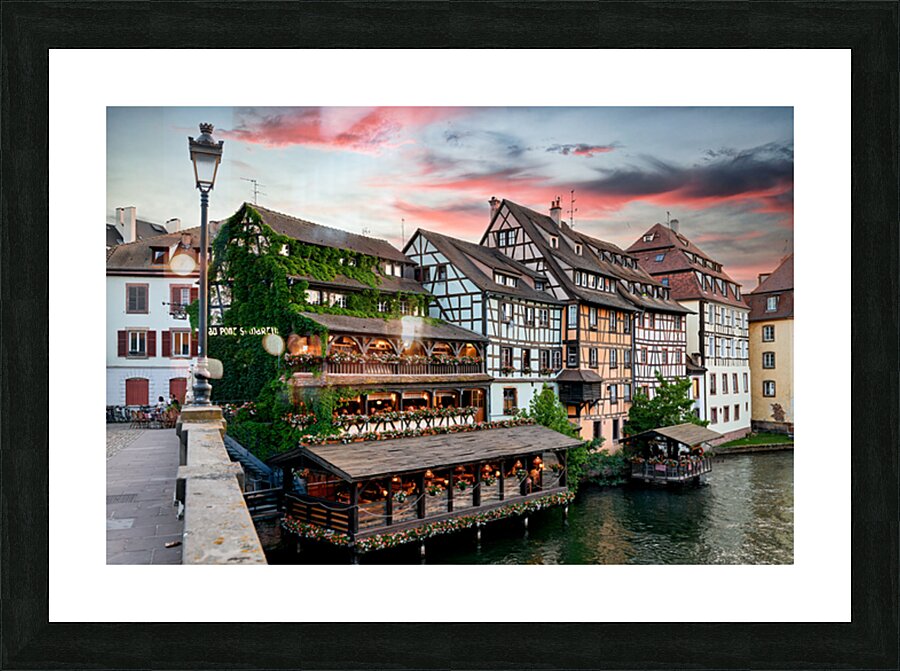Evening dinner at Petit France district in Strasbourg Alsace Picture Frame print