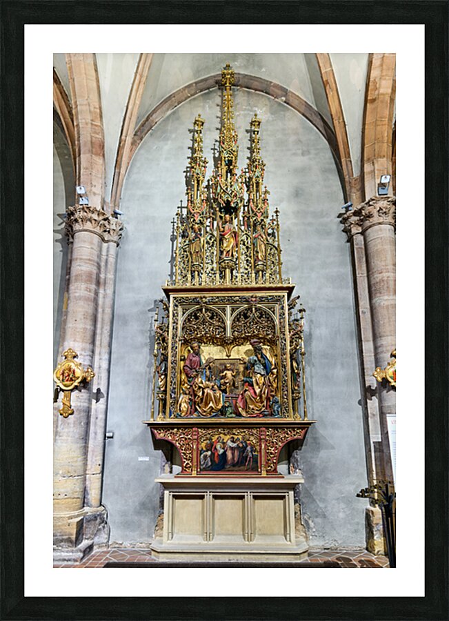 Detailed woodcarving shows religious events in St. Martin Church Picture Frame print