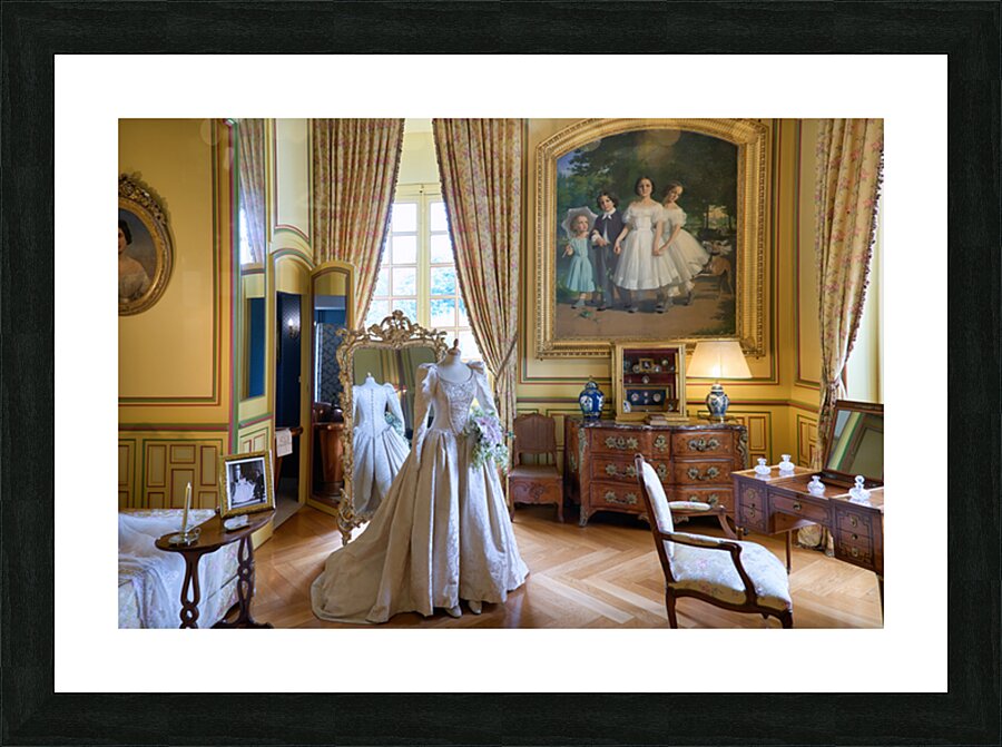 Explore historical fashion in the dress room of Chateau de Cheve Picture Frame print