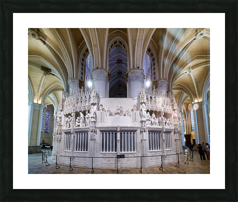 Cathedral interior in Chartres with detailed white altar area Picture Frame print