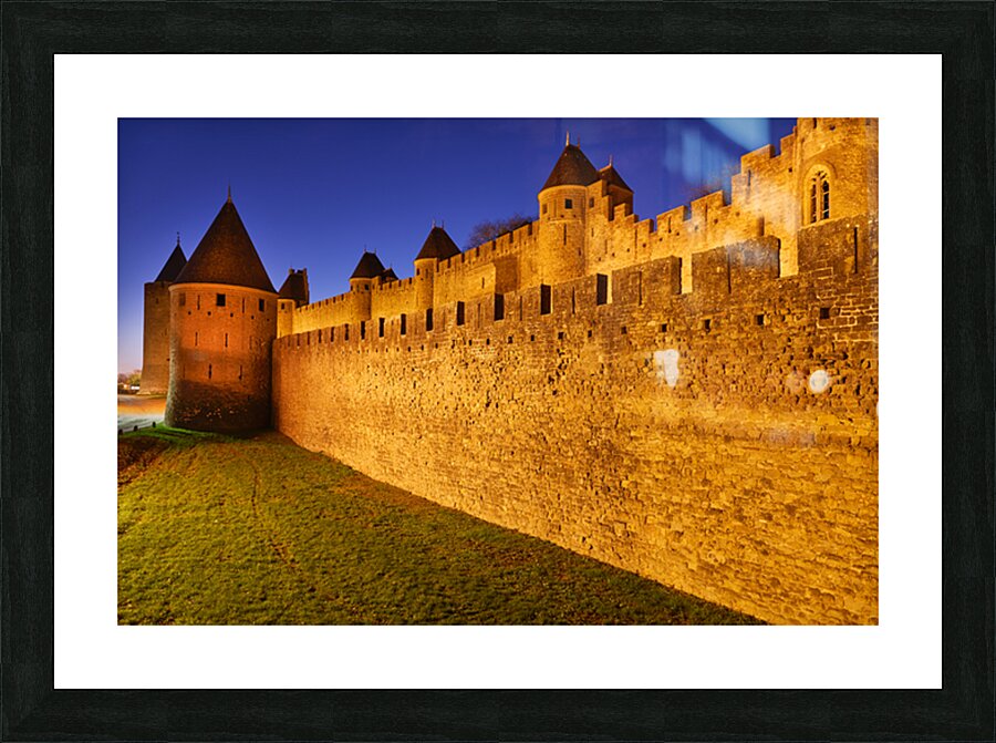 Exploring the ancient walls of Carcassonne in France at twilight Picture Frame print