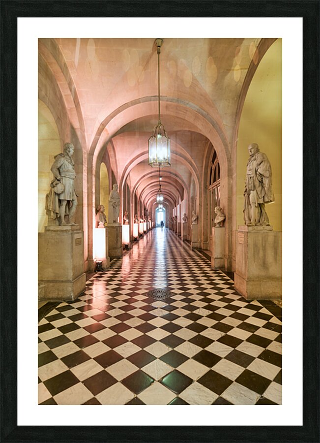 Long hallway with statues in Palace of Versailles Paris France Picture Frame print