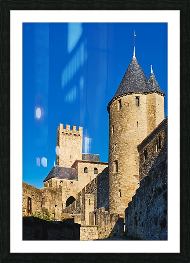 Visit to Carcassonne in France by the medieval fortress walls Picture Frame print