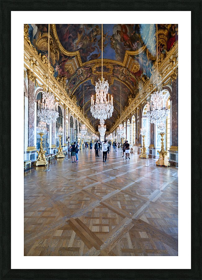 Visitors explore the Palace of Versailles Hall of Mirrors Picture Frame print