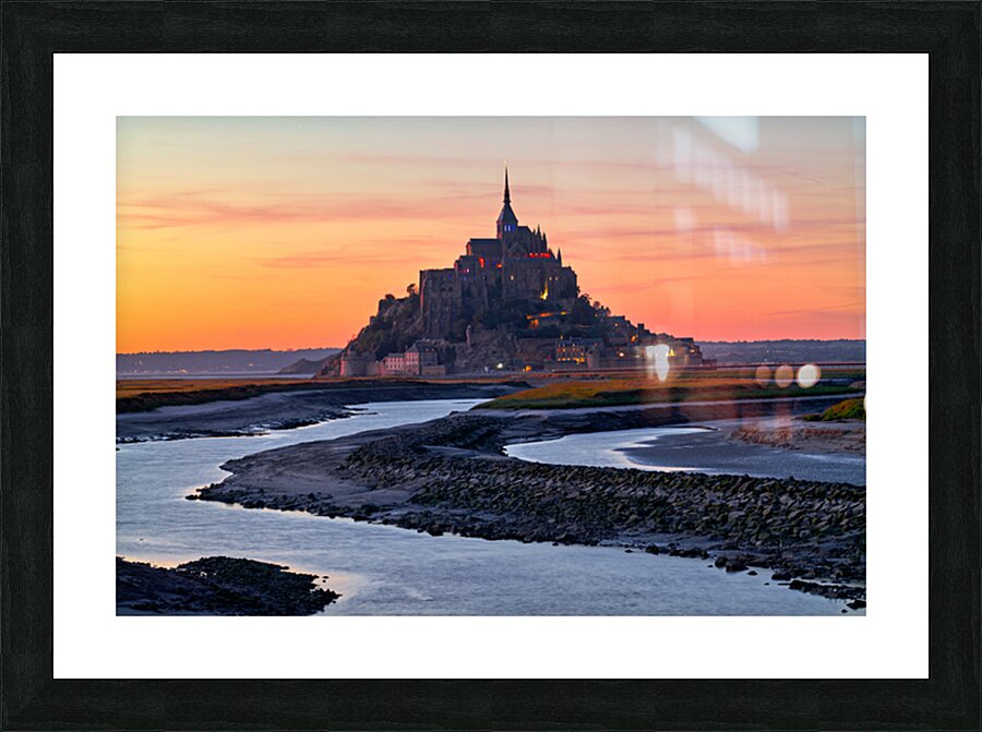 Mont Saint Michel in Normandy at dusk with river and landscape Picture Frame print
