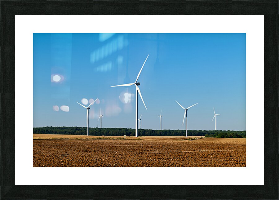 Wind power plant is located in Bourgogne France during clear da Picture Frame print
