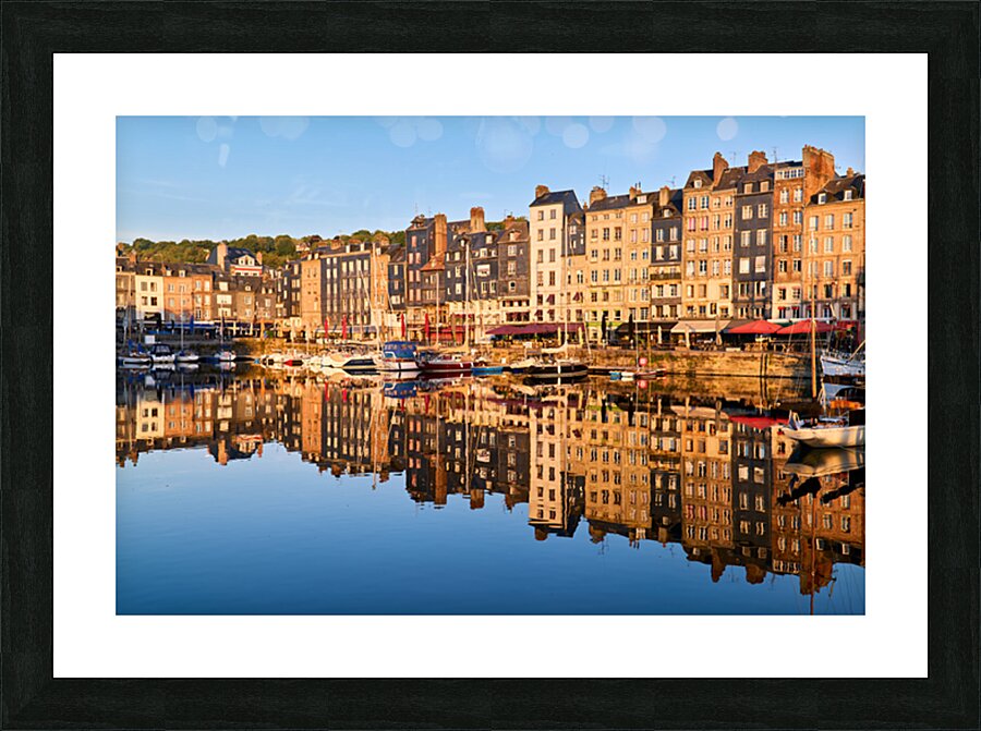 Sunrise view of Honfleur harbor in Normandy France with reflect Picture Frame print