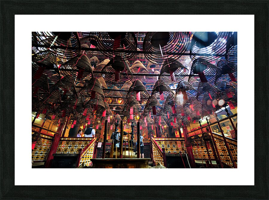 Spiral incense coils fill temple interior in Hong Kong Picture Frame print
