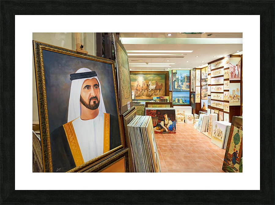 Middle Eastern art fills an art gallery in Dubai UAE Picture Frame print