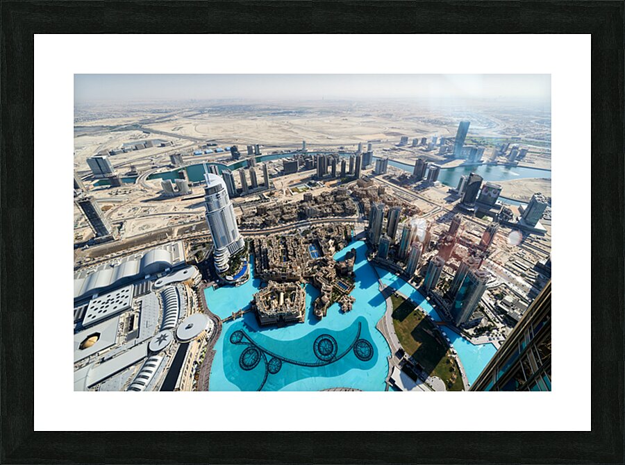 Skyline view of Dubai with skyscrapers and artificial lake Picture Frame print