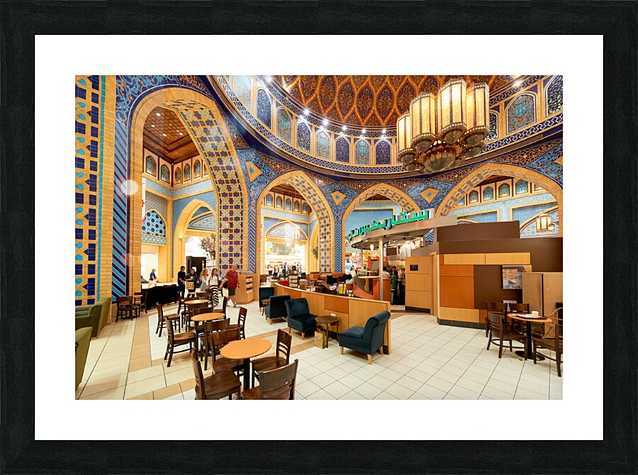Starbucks store in decorated mall with customers in Dubai UAE Picture Frame print