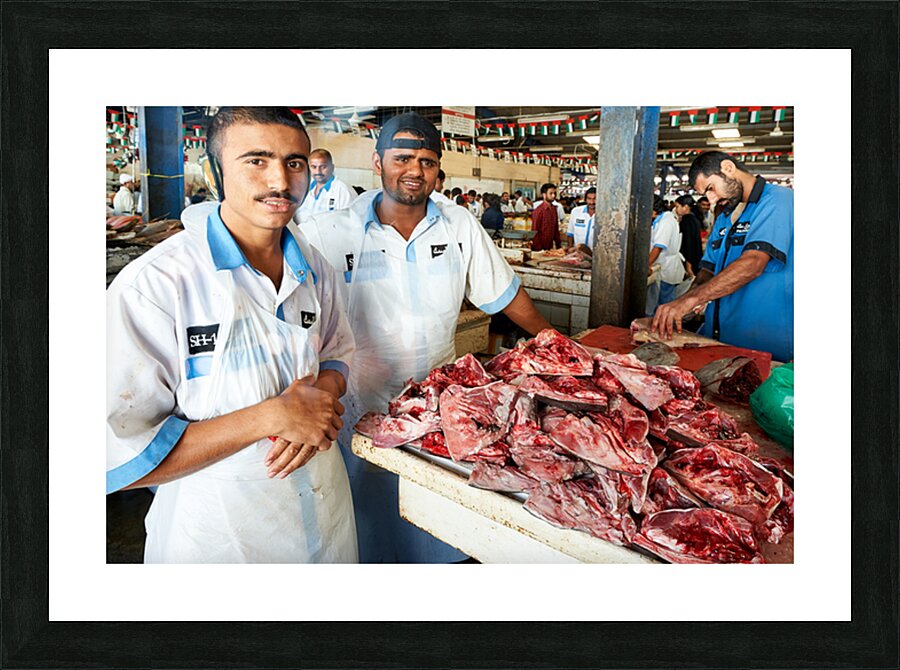 Fish market scene with men at work in Dubai UAE Picture Frame print