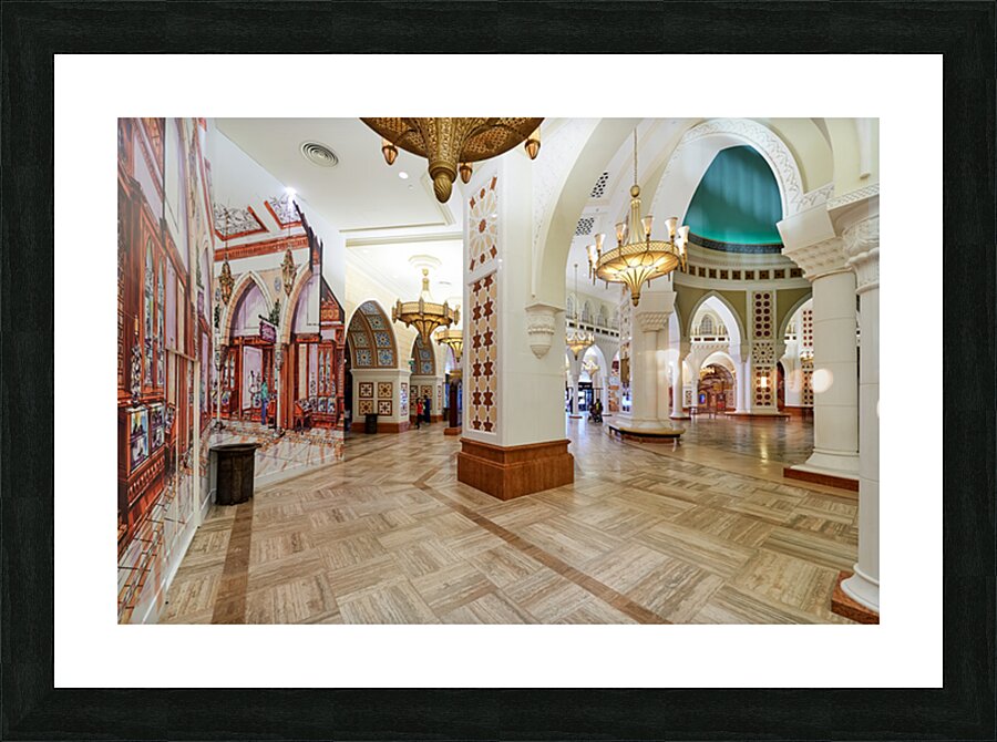 Ornate Middle Eastern interior with chandeliers in Dubai UAE Picture Frame print