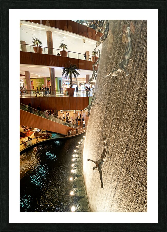 Diving figures at Dubai Mall waterfall attract many visitors Picture Frame print