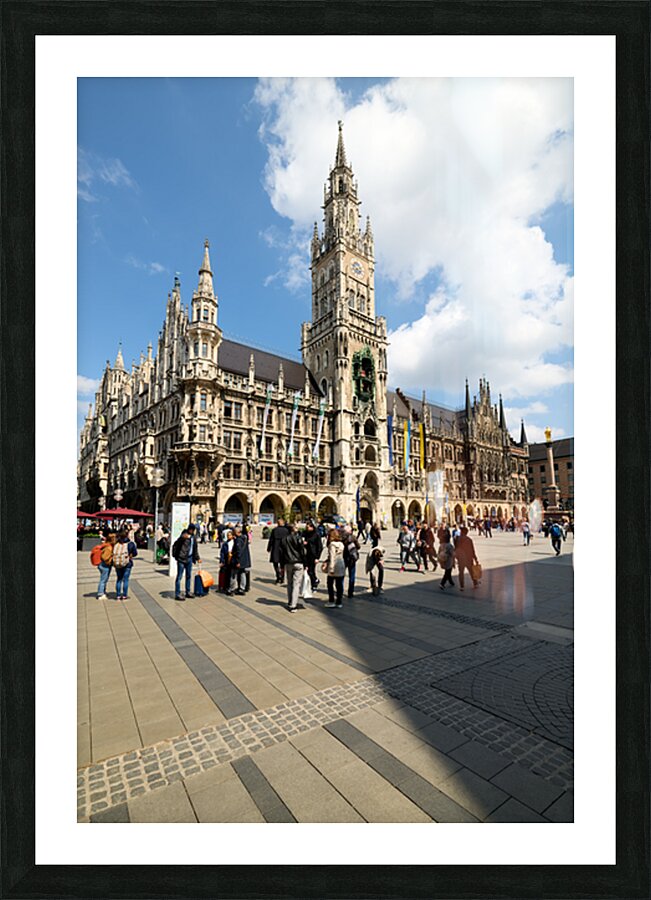 Visitors exploring Marienplatz near Munich Town Hall in Bavaria Picture Frame print