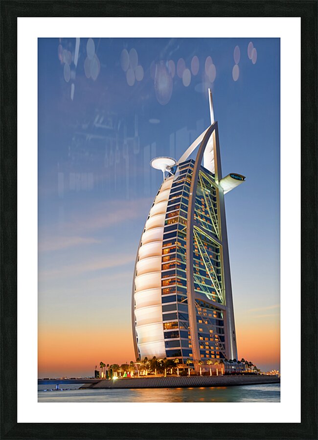 Burj Al Arab hotel at sunset in Dubai UAE with beautiful sky Picture Frame print
