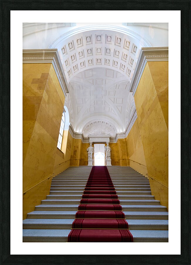Steps in Residenz Palace in Munich with yellow walls and statues Picture Frame print