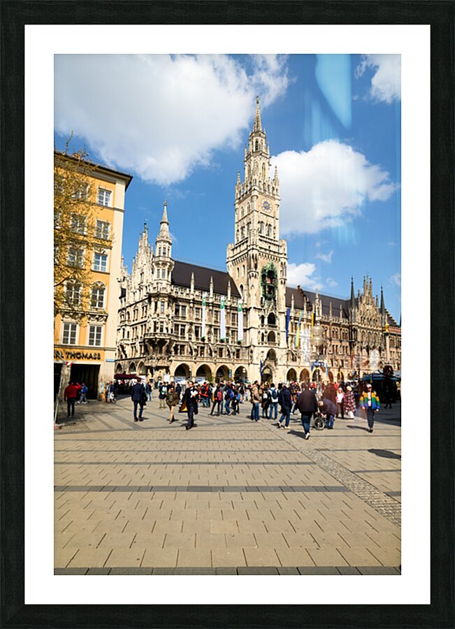 Crowd gathers near town hall in Marienplatz Munich Germany Picture Frame print
