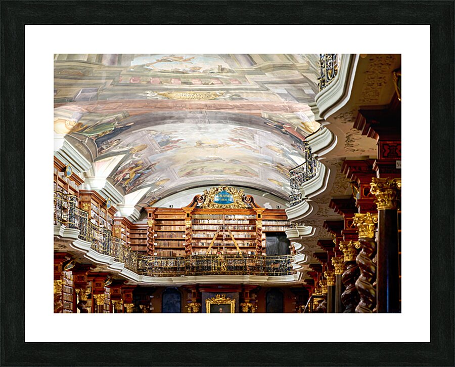 Grand baroque library with painted ceilings and countless books. Picture Frame print