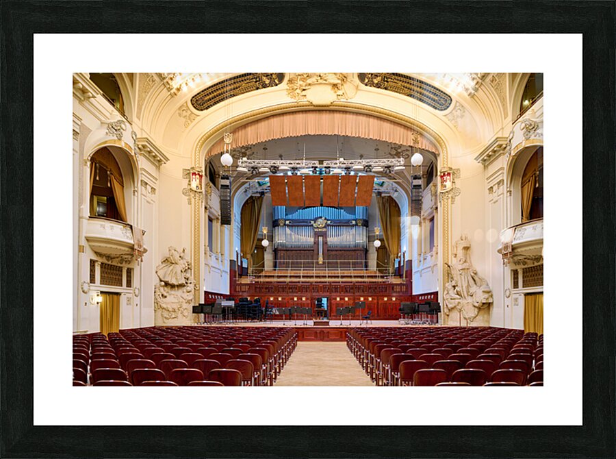 Grand concert hall with organ and empty seats. Picture Frame print
