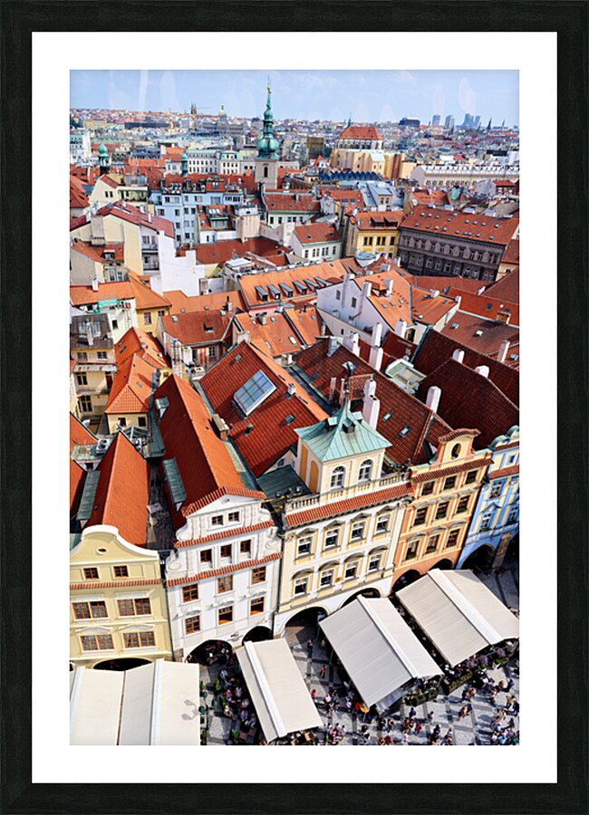 Aerial view of Pragues historic red roofed cityscape and bustli Picture Frame print