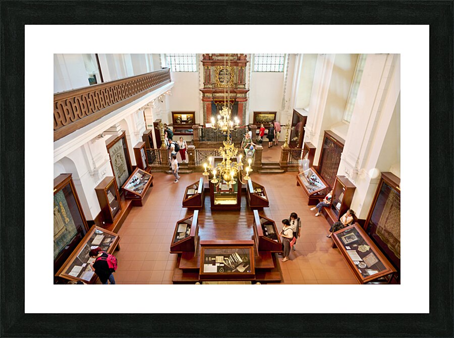 People explore a grand museum or synagogue with historical exhib Picture Frame print