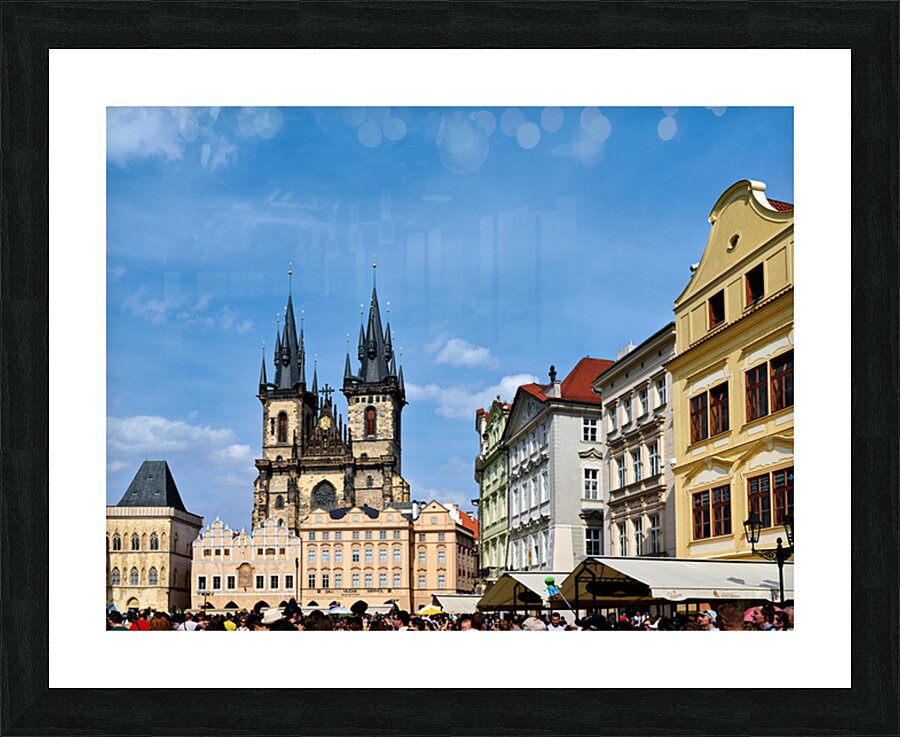 Crowded Prague Old Town Square with Týn Church. Picture Frame print