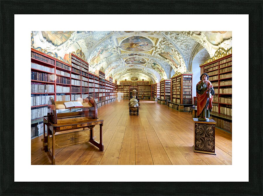 Vast ornate library with countless books painted ceiling and  Picture Frame print