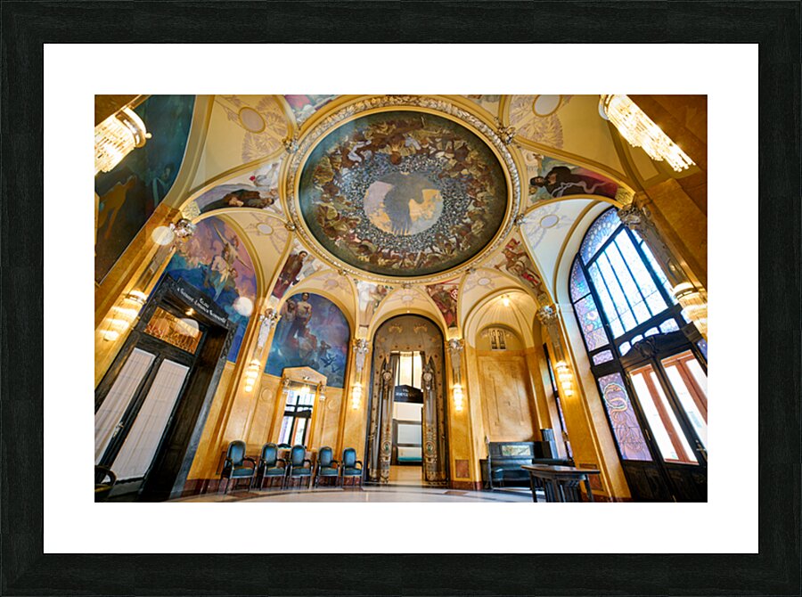 Grand hall with elaborate murals dome and stained glass. Picture Frame print