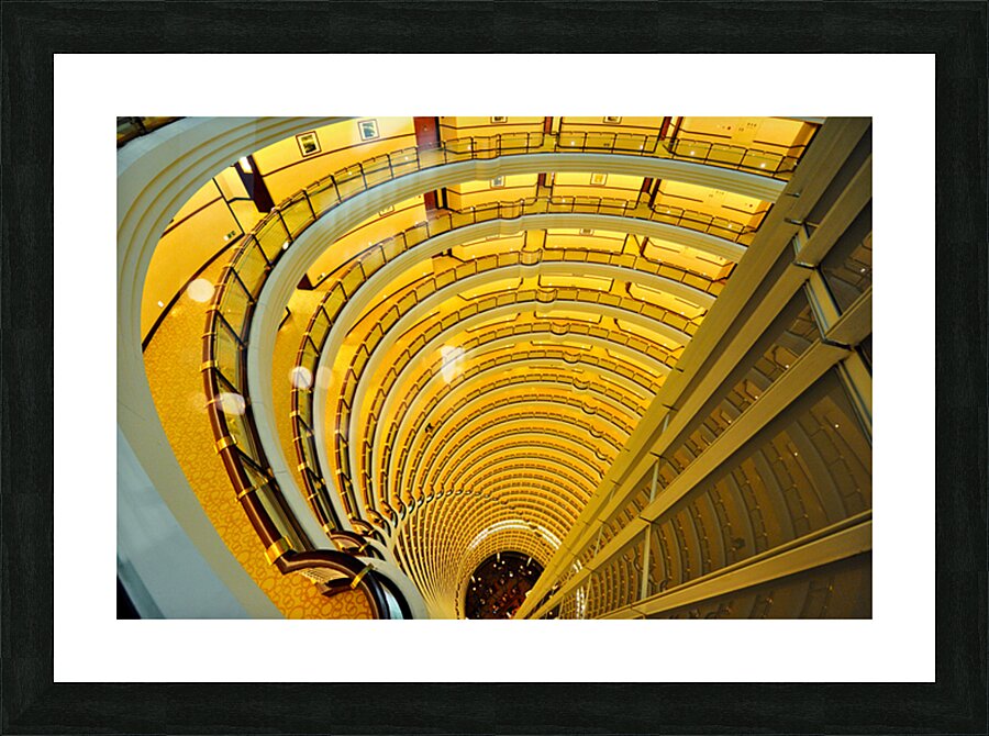 View down a multi story hotel atrium in Shanghai China Picture Frame print