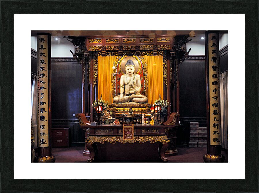 Buddha statue in ornate temple in Shanghai China Picture Frame print