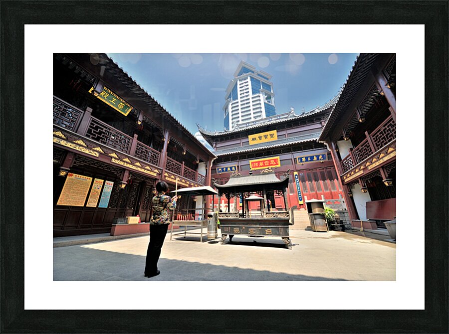 Incense offered at a Chinese temple courtyard in Shanghai Picture Frame print