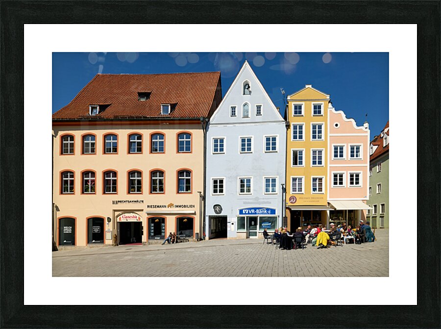 Visitors enjoy main square of Landsberg am Lech in Bavaria Germa Picture Frame print