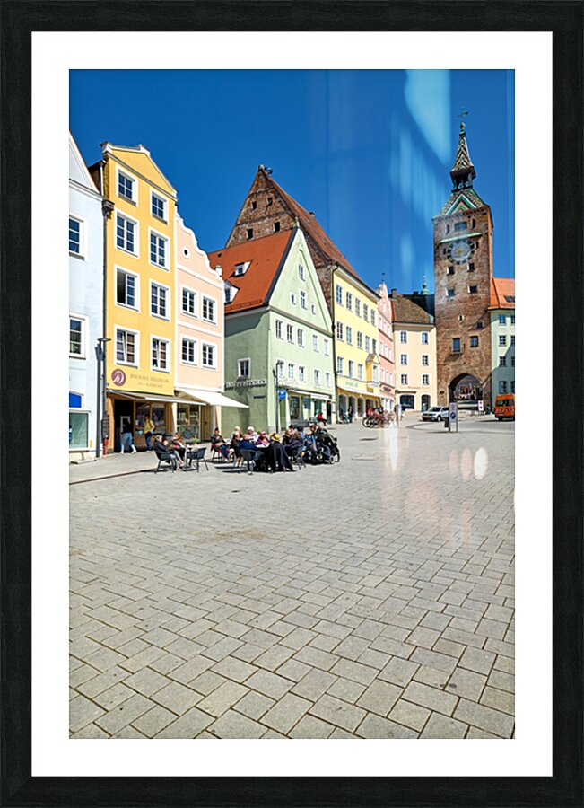 People enjoy meals in Hauptplatz square in Landsberg am Lech Ger Picture Frame print