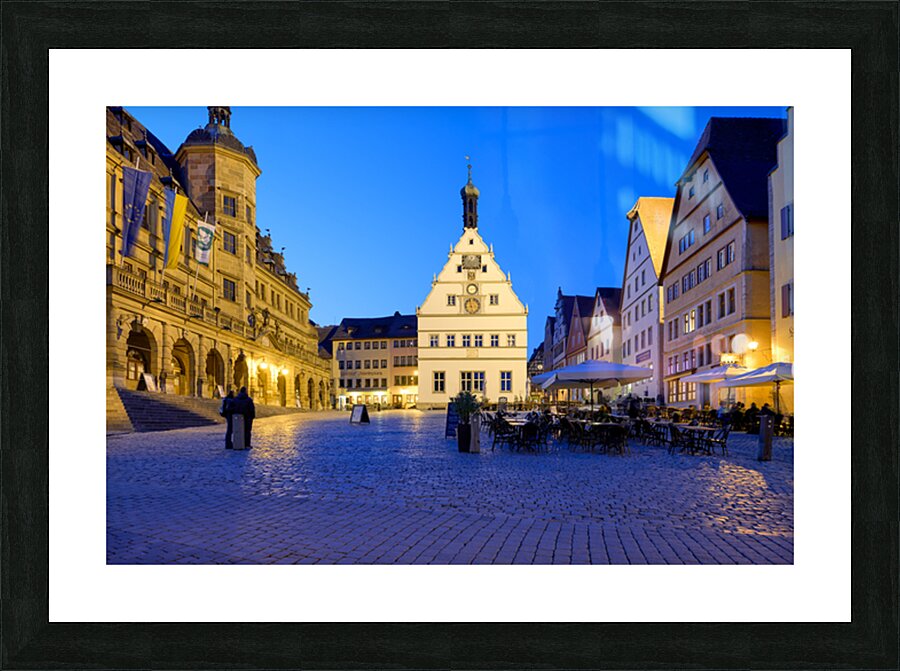 Market square at sunset in Rothenburg ob der Tauber Germany Picture Frame print