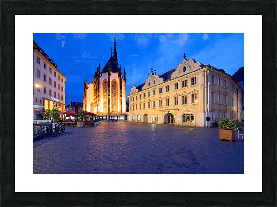 Wurzburg at dusk with Marienkapelle and Falcon House in view Picture Frame print