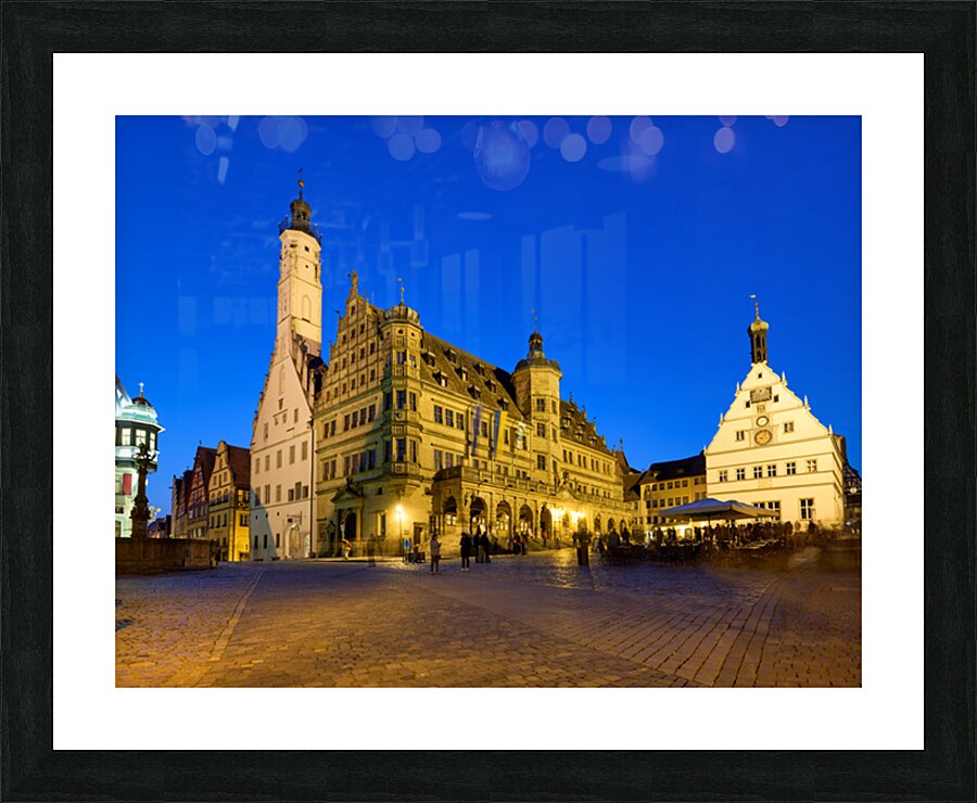 Market square at sunset in Rothenburg ob der Tauber Germany Picture Frame print